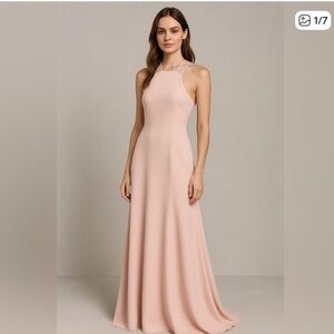 Flowing Halter Neck Maxi Dress – Soft Pink